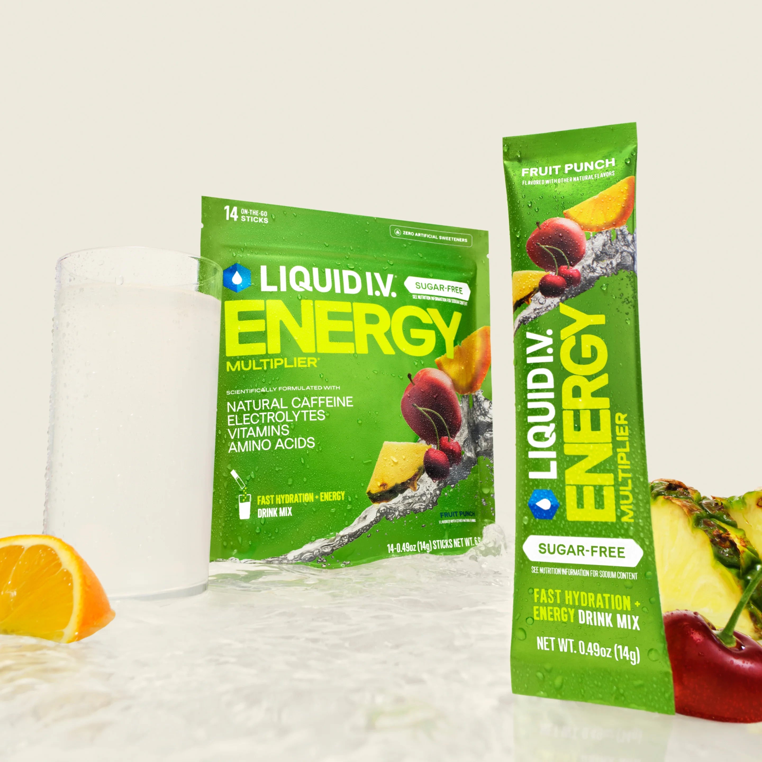Liquid I.V. Fruit Punch Hydration Sugar-Free Energy Multiplier®, 100 mg Natural Caffeine