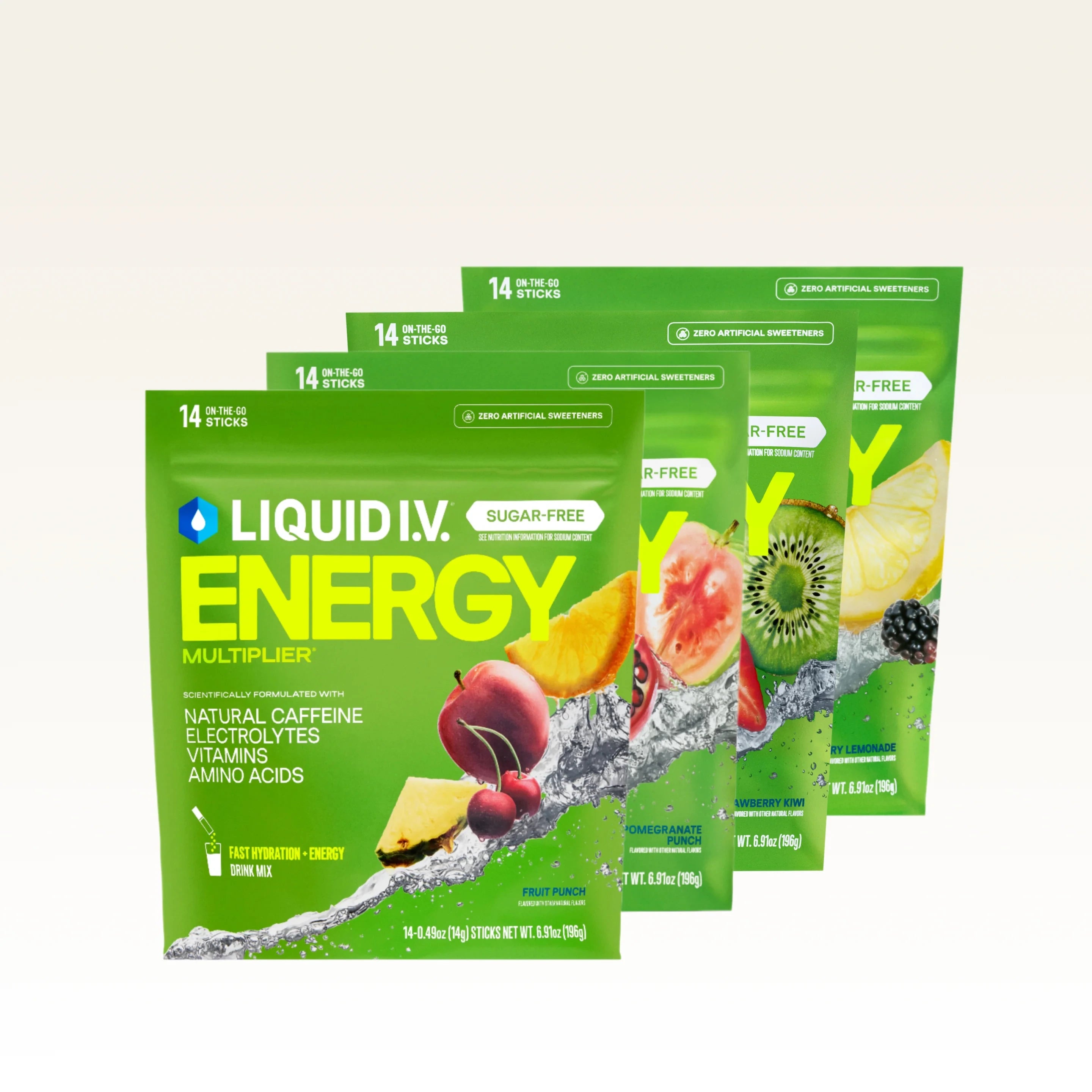 Liquid I.V. Sugar-Free Energy Fruity Bundle, 4 Flavors, 100 mg Natural Caffeine, Bundles