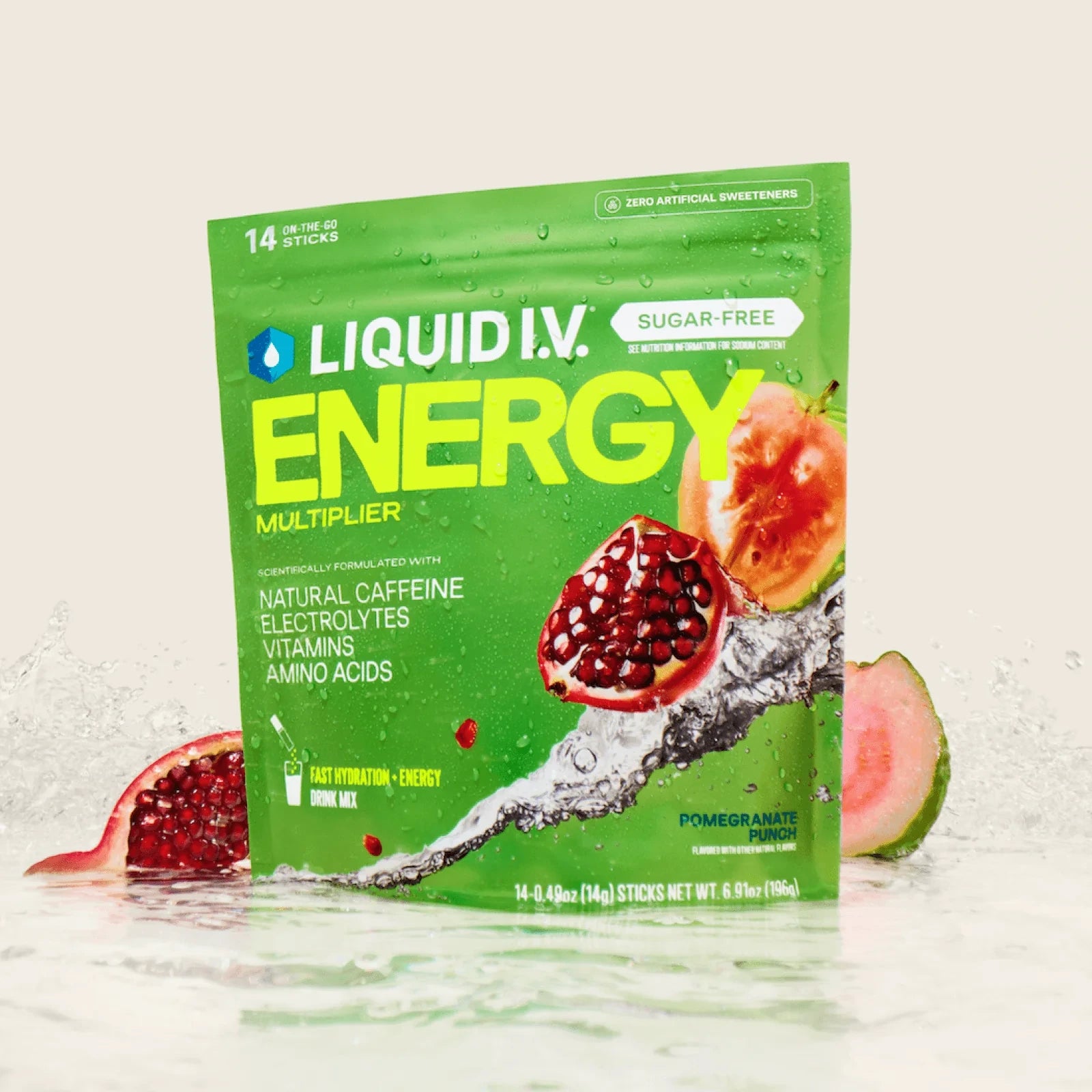 Liquid I.V. Pomegranate Punch Hydration Sugar-Free Energy Multiplier®, 100 mg Natural Caffeine