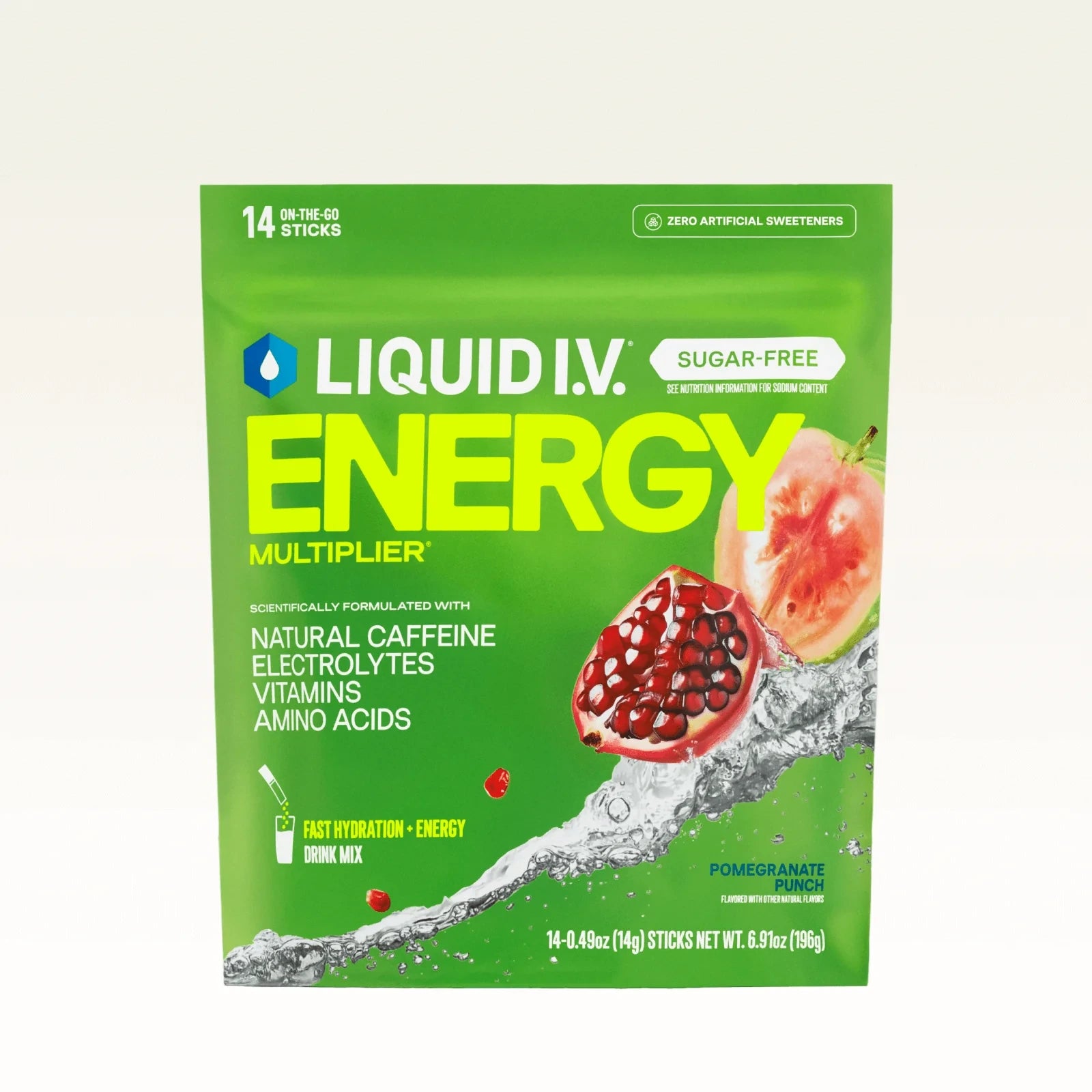 Liquid I.V. Pomegranate Punch Hydration Sugar-Free Energy Multiplier®, 100 mg Natural Caffeine
