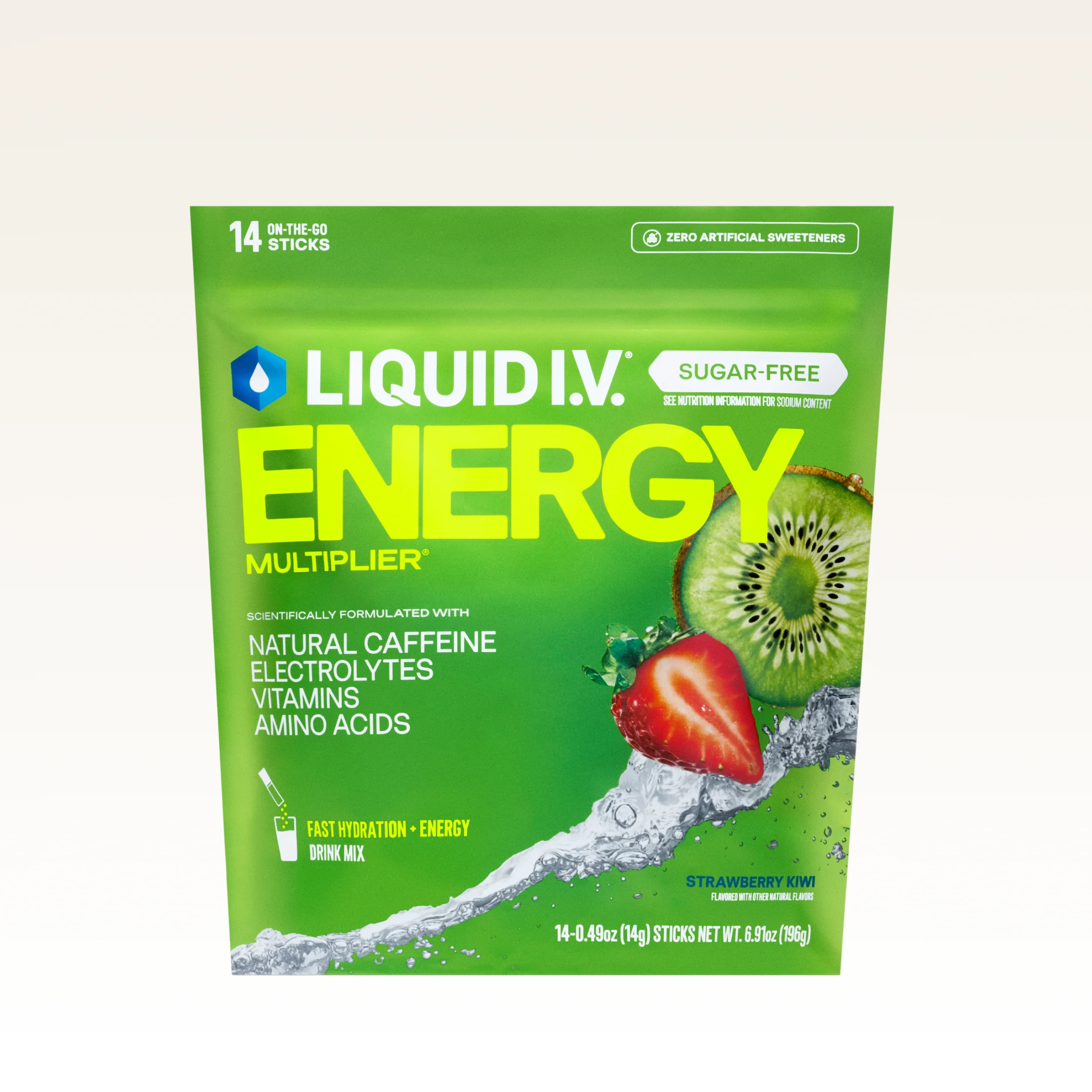 Liquid I.V. Strawberry Kiwi Hydration Sugar-Free Energy Multiplier®, 100 mg Natural Caffeine
