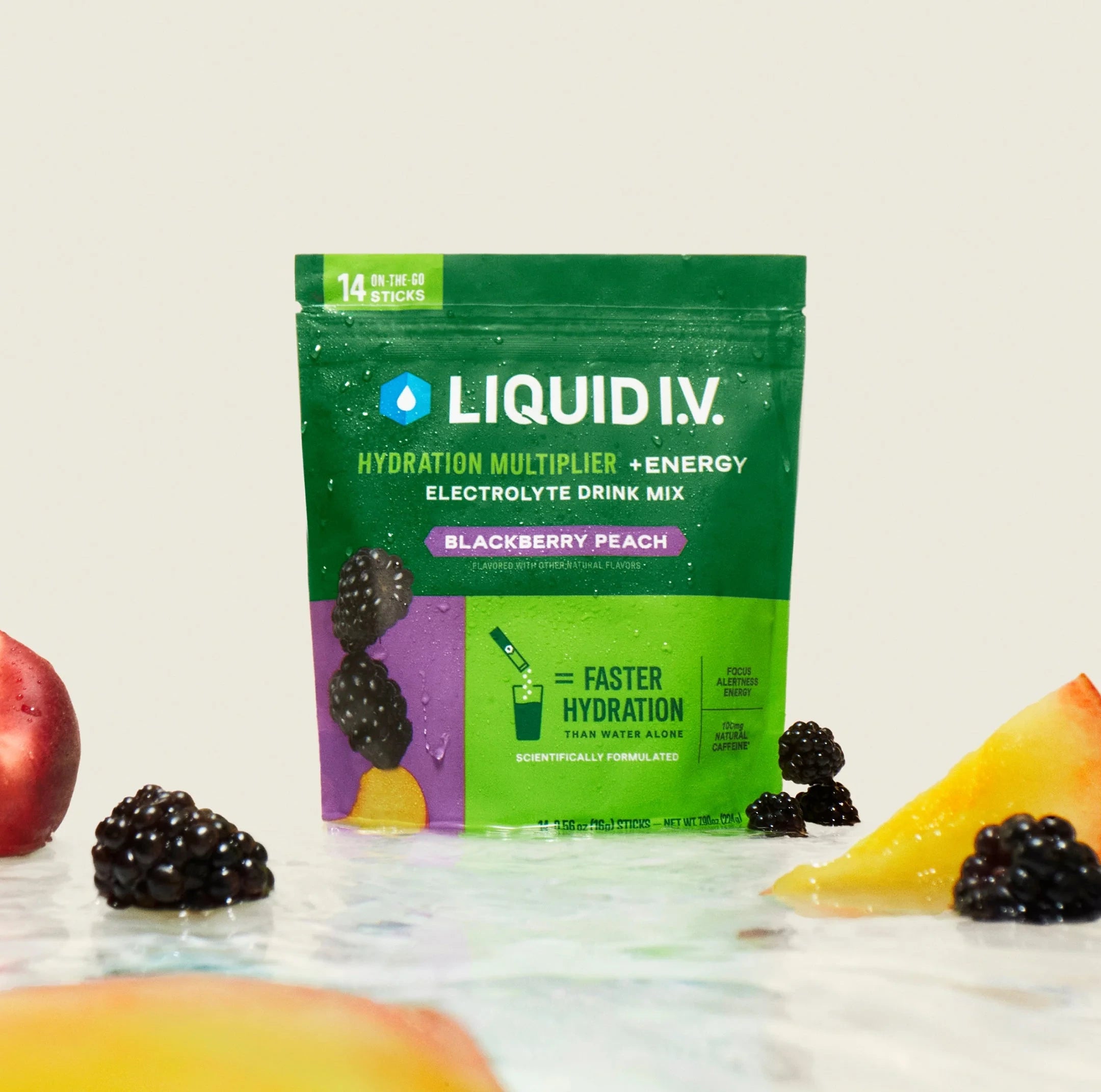 Liquid I.V. Blackberry Peach Hydration Multiplier® +Energy, 100 mg Natural Caffeine, Energy Multiplier